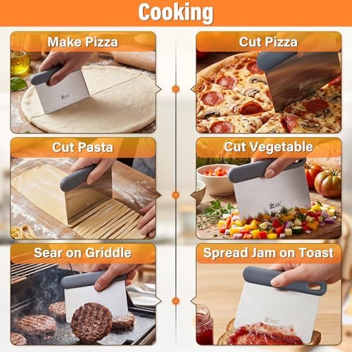 Dough Scraper Set of 4, Stainless Steel & Platinum Silicone Grip - Image 6