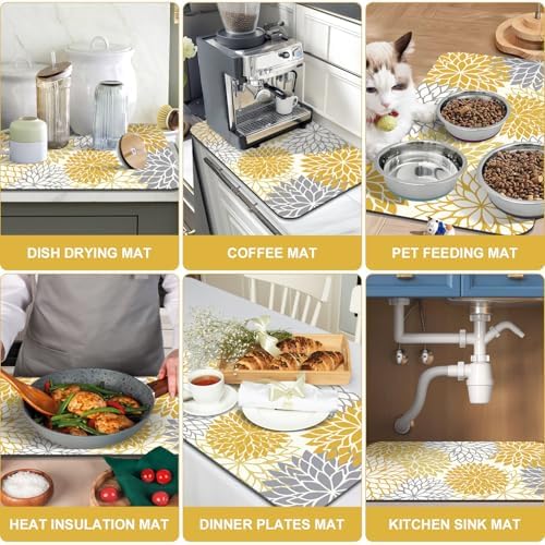 Findosom 2Pcs Fall Dish Drying Mat & Sink Splash Guard, Absorbent Dish Mat - Image 6