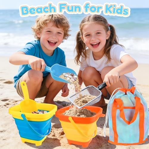 Beach Sand Toys with 2-Pack Collapsible Buckets & Shovels - Image 2