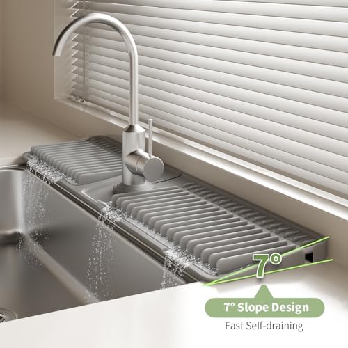 24 Inch Longer Silicone Faucet Mat, 7°Slope Fast Self-draining - Image 4