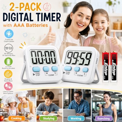 Antonki 2 Pack Digital Timer for Kids Classroom Kitchen Timers for Cooking - Image 2