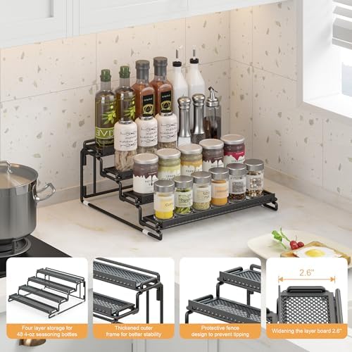 2 Pack Spice Rack Organizer for Cabinet, 4 Tier Black Seasoning Organizer Rack - Image 2