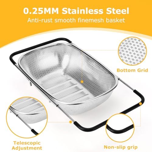 ZDRongZhen Kitchen Accessories Over the Sink Colander Strainer Basket，Stainless - Image 2