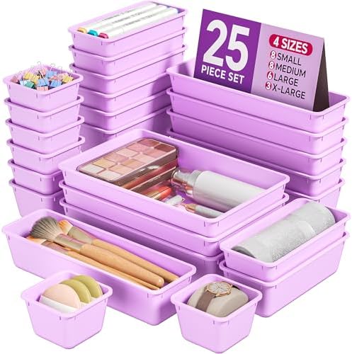 KEMETHY 25 PCS Plastic Drawer Organizers Set, 4 Sizes Vanity Organizer by KEMETHYFocusesonCreatingEfficientStorageProductswithQualityMaterials