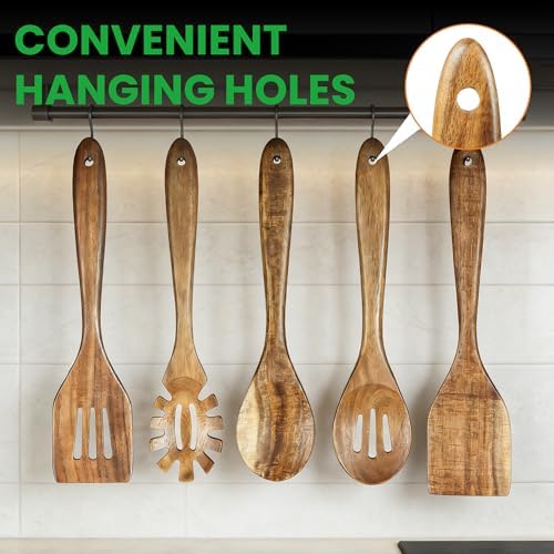 Solidith Acacia Wooden Spoons for Cooking, 5-Piece Wood Kitchen Utensil Set - Image 4