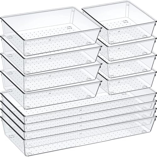 12 Pack Clear Plastic Drawer Organizer Set, Acrylic Non Slip Non Cracking by Criusia