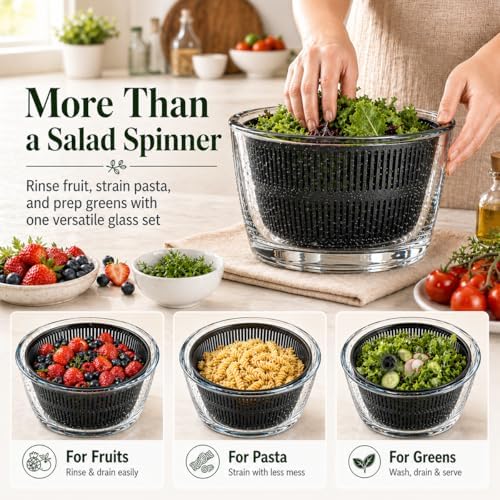 Large 5.2 Qt Glass Salad Spinner - Image 6