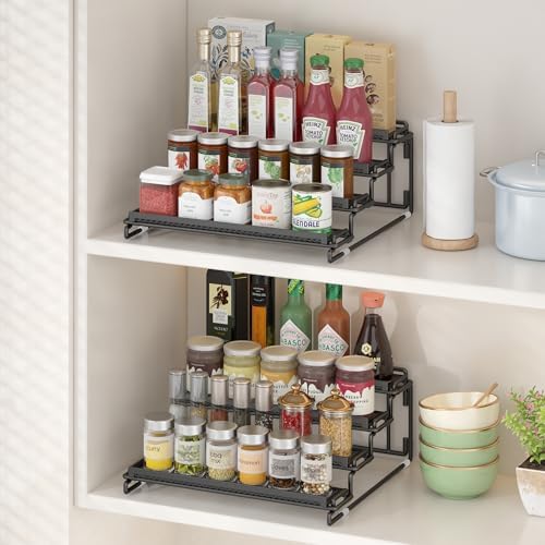 2 Pack Spice Rack Organizer for Cabinet, 4 Tier Black Seasoning Organizer Rack - Image 5