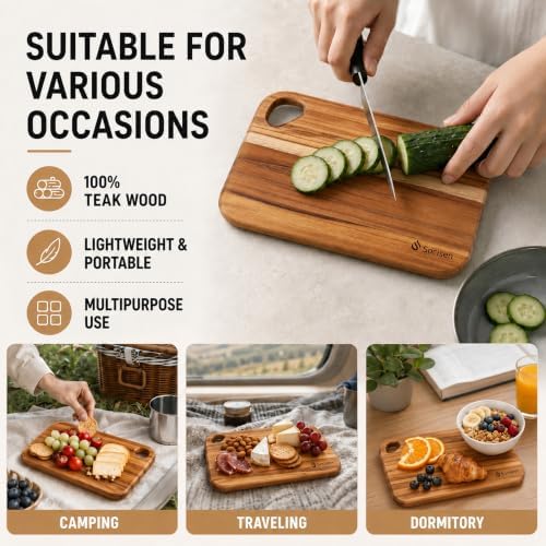 Socisen 2-Pack Small Teak Cutting Boards, 8.6" Mini Wood Charcuterie Board - Image 4