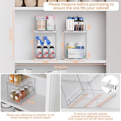 Yieach 2 Pack 2 Tier Vertical Spice Rack Pull Out, 10.4'' Deep Narrow Slide Out - Image 3