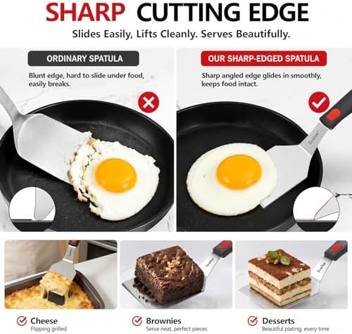 Metal Spatula of 2, Stainless Steel Solid & Slotted Turner Set - Image 6