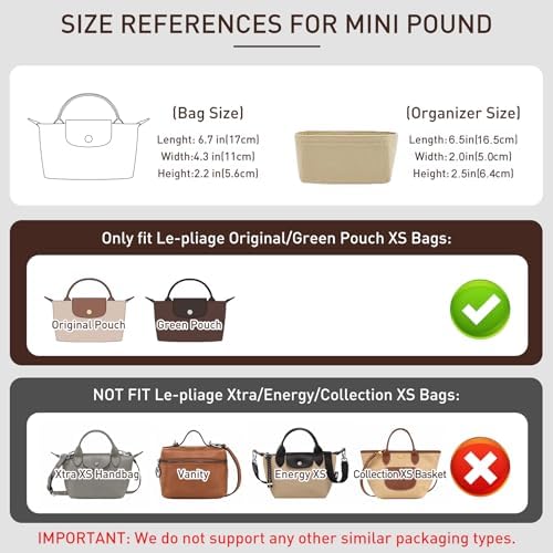Felt Purse Organizer Insert for Longchamp Le Pliage XS Pouch - Image 2