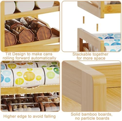 BAMBANG Can Organizer for Pantry, 4 Tier Stackable Bamboo Canned Food Storage - Image 3