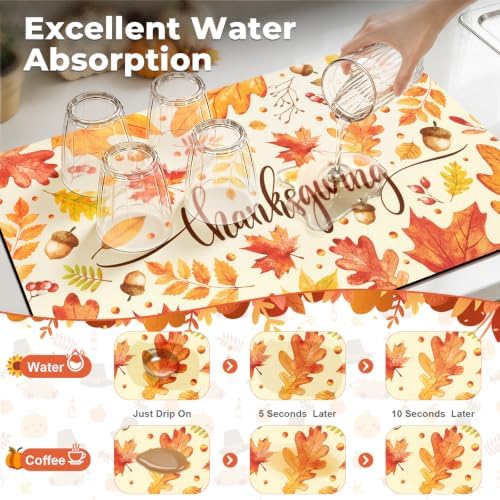 Findosom Thanksgiving Dish Drying Mat 12" x 20" Super Absorbent Coffee Mat - Image 3