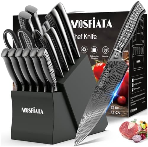 MOSFiATA Kitchen Knife Set, Dishwasher Safe, Titanium Plated Knife Block Set by MOSFiATA