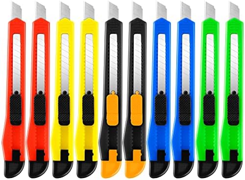 10 Pack Box Cutter Retractable, 9mm Razor Knife, Utility Knife by TIFICAL