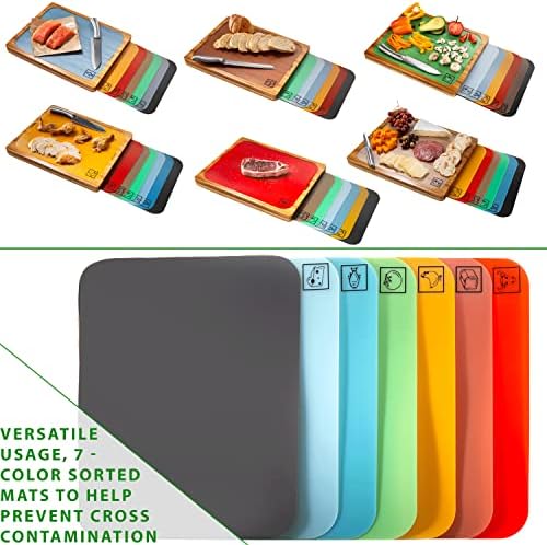 Seville Classics Bamboo Premium Wood Cutting Board Serving Tray w/ 7 - Image 3