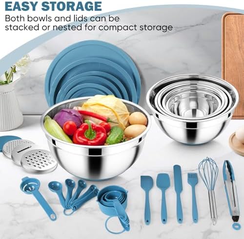 E-far 25PCS Mixing Bowls with Lid Set, Stainless Steel Nesting Prep Bowls with - Image 5
