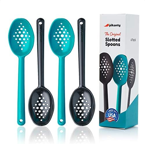 Olive and Pickle Spoon Set of 4, 7-Inch Small Slotted Serving Utensils by Pikanty