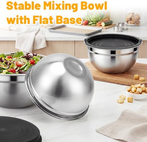 Beasea Mixing Bowls with Lids Set of 3, 1.5/2.5/4 QT Stackable Stainless Steel - Image 4