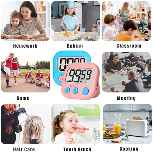 ZILLEEN Digital Kitchen Timers for Cooking Kids Blue Pink 6 Pack - Image 4