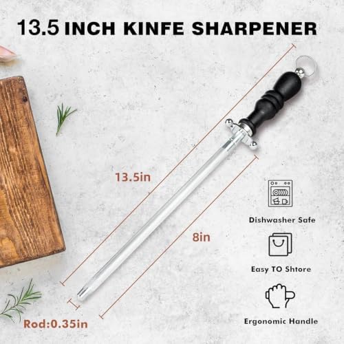 Knife Sharpener Rod, 13 Inch Carbon Steel Honing Rod - Image 5
