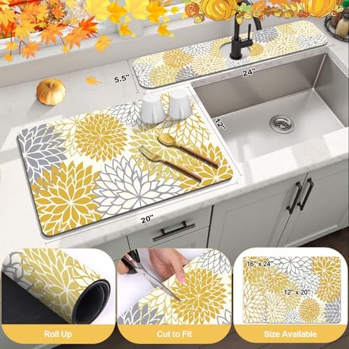 Findosom 2Pcs Fall Dish Drying Mat & Sink Splash Guard, Absorbent Dish Mat - Image 2