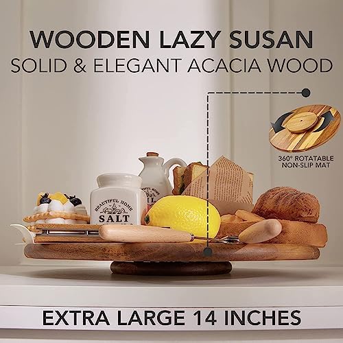 Acacia Wood Lazy Susan Wood Turntable Tray Cabinet Organizer - Image 4