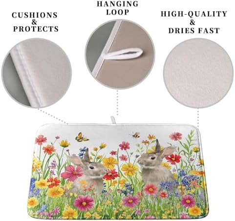 Easter Dish Drying Mat for Kitchen Counter Easter Bunny Flowers Dish Drying Pad - Image 3