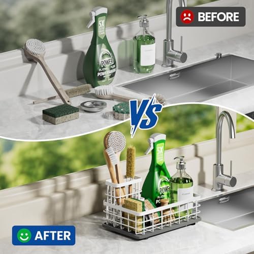 Extra Large Sink Caddy with Drying Stone, Sponge & Brush Holder - Image 6