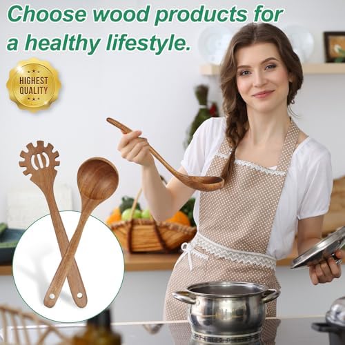 2-Piece Soup Ladle Pasta Spoon Set, Wooden Ladles - Image 4