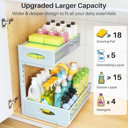 Under Sink Organizer, 2 Tier Pull Out Under Cabinet Organizer Shelf - Image 3