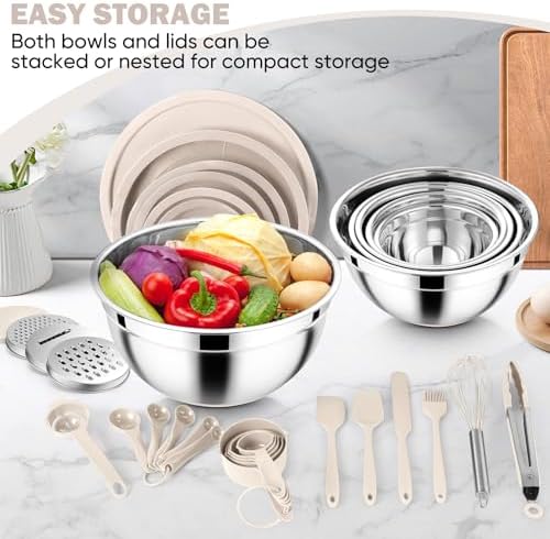 E-far 25PCS Mixing Bowls with Lid Set, Stainless Steel Nesting Prep Bowls with - Image 6