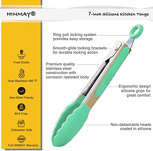 HINMAY Mini Tongs with Silicone Tips 7-Inch Cooking Tongs - Image 2
