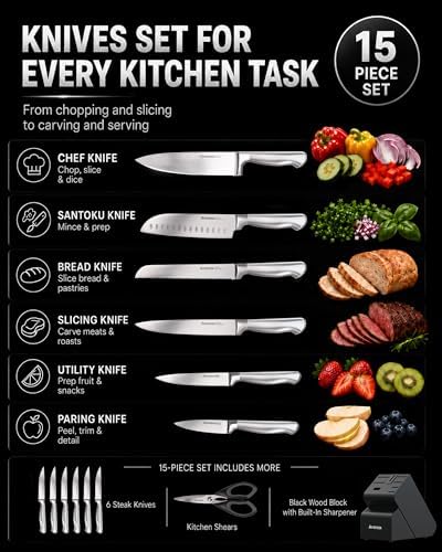 Astercook Knife Set 15 Piece German Steel Kitchen Knife Block Set - Image 4