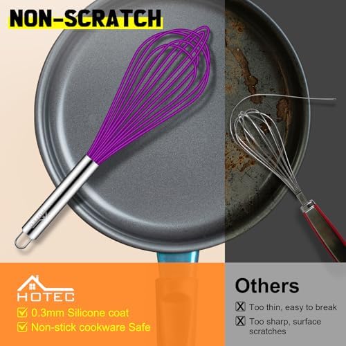 HOTEC 4 Pieces Silicone Whisks Set, Wire Balloon Whisks - Image 6