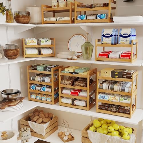 BAMBANG Can Organizer for Pantry, 4 Tier Stackable Bamboo Canned Food Storage - Image 5