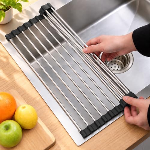 Roll Up Dish Drying Rack for Over Sink -17.5"x11.8" Foldable Stainless Steel by Unknown