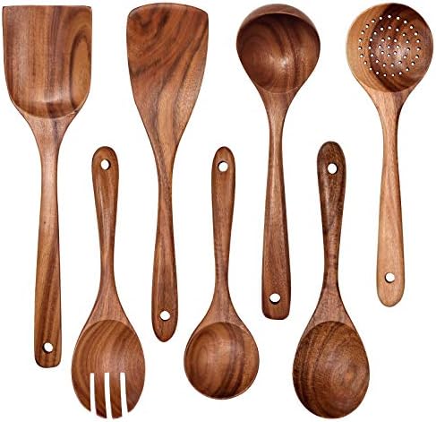 Wooden Non-Stick Kitchen Pan Toolset 7 Pieces Set, Natural Kitchen Utensils by YYLTJR