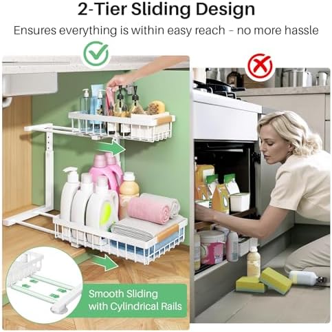 Kitstorack Under Sink Organizer, 2 Tier Under the Sink Storage, Slide out Pull - Image 6