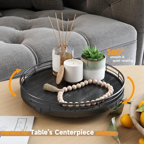 AMH 10-Inch Oak Lazy Susan Vanity Tray - Image 3