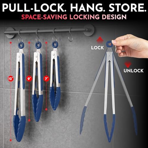 Kitchen Tongs - 12, 9 & 7 Inch Locking Silicone Tongs - Image 2