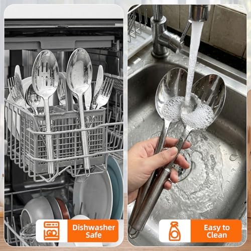 Stainless Steel Serving Spoon, Solid Slotted Spoon, Cooking Spoons Set - Image 3