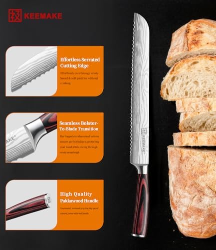 KEEMAKE 10 Inch Bread Knife for Homemade Bread, Serrated Sourdough Knife - Image 3