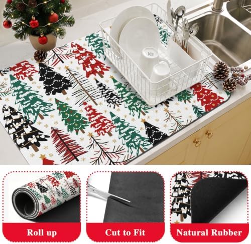 Christmas Dish Drying Mat Kitchen Countertop, Super Absorbent Coffee Bar Mat - Image 2