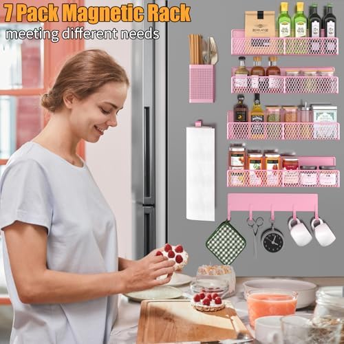 Magnetic Spice Rack for Refrigerator, 7 Pack 100% Metal Strong Magnet Shelves - Image 6