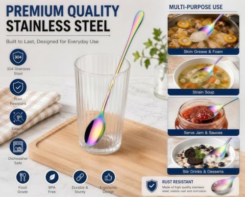 8 Inch Long Handle Iced Tea Spoons, 18/8 Stainless Steel Coffee Spoons - Image 2