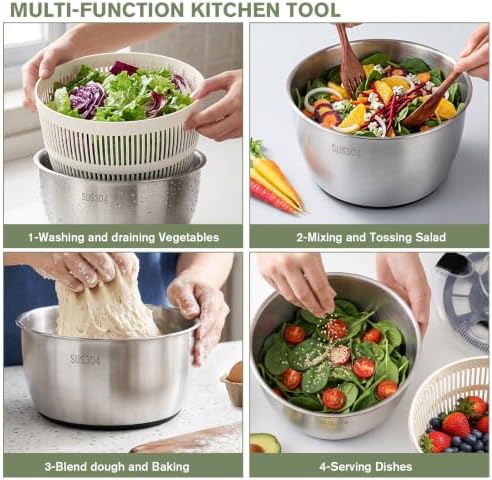Greentainer 5.3QT Stainless Steel Salad Spinner, Hand-cranked Lettuce Spinner - Image 5