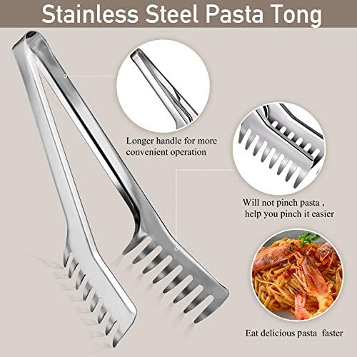 Patelai Stainless Steel Spaghetti Spoon and Pasta Tongs Set, Long Handle Noodle - Image 5