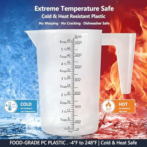 Liquid Measuring Cup with Handle, 48 oz / 6 Cup / 1500 ml Plastic Measuring - Image 2
